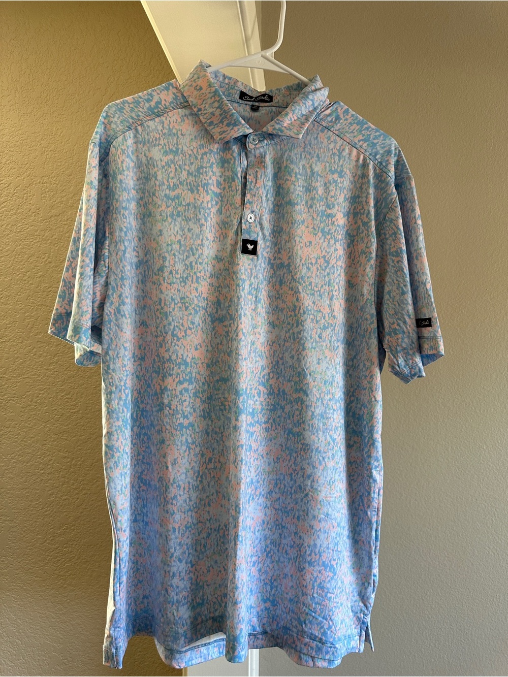Bad Birdie Light Blue & Pink Speckled Polo